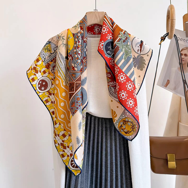 Vintage Fashion Collage - 30% Maulbeerseide 70% Wolle Schal 90x90cm