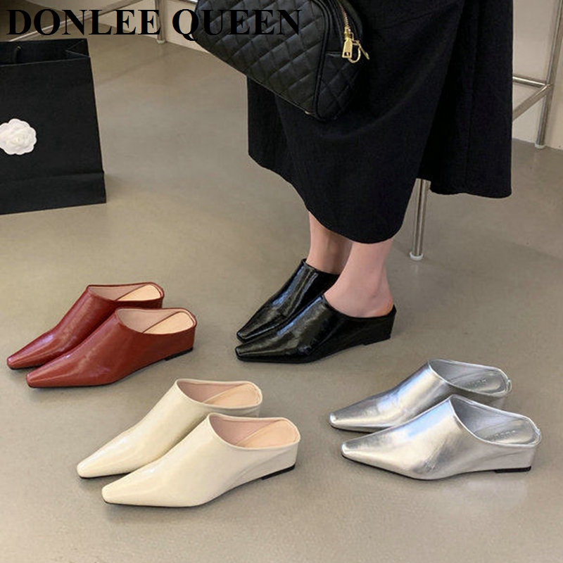 Vintage Fashion Queen - Damen Mode Geschlossene Zehenpartie Mule-Slipper Quadratische