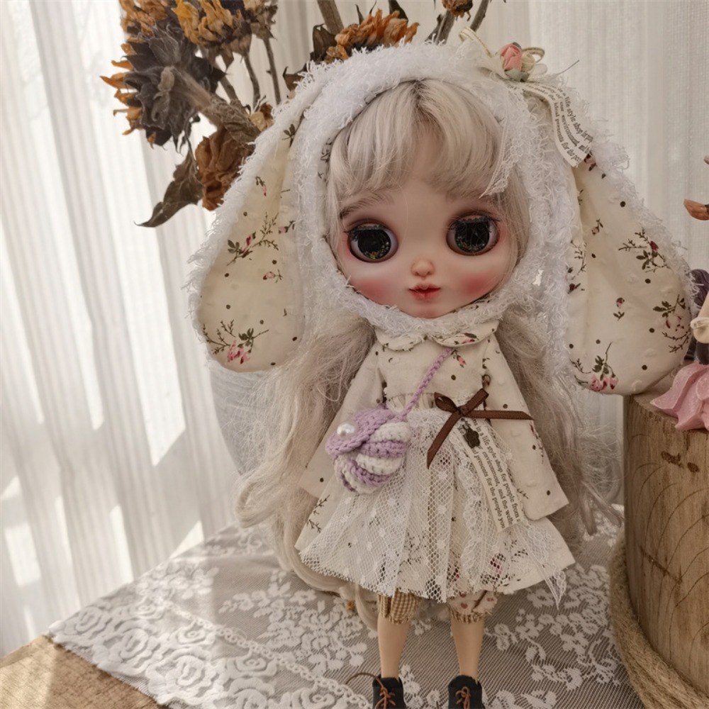 Vintage Fashion Dolls - Blythe Puppenkleidung, Hasenohrenmütze, 4-teiliges Outfit, Vintage